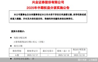 兴业证券2025年中期权益分派：每股派发现金红利0.05元