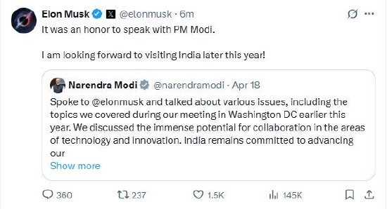 马斯克称计划今年晚些访问印度  第1张